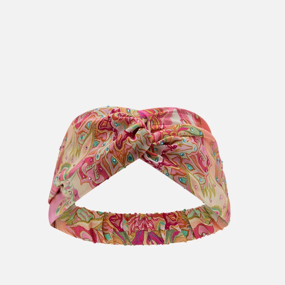 CAMILLA “Tea With Tuchinski” pink silk geo print woven twist boho headband